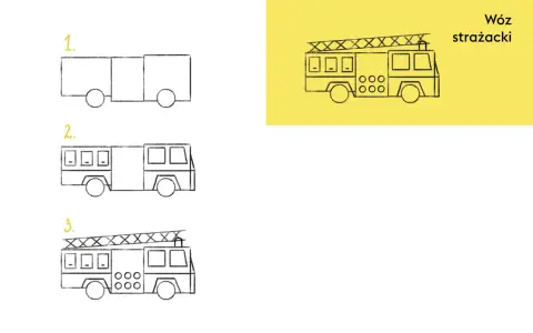Instrukcja: jak narysować autobus krok po kroku. Trzy etapy rysowania wozu strażackiego.