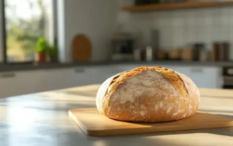 Ein frisch gebackenes Brot liegt auf einem Holzbrett. Der Teig ging perfekt auf, ein Beweis, dass der Sauerteig diesmal stimmte.