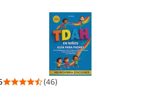 Portada de libro "TDAH en niños: Guía para padres", con ilustraciones de niños y arcoíris. Explica el TDAH para niños.