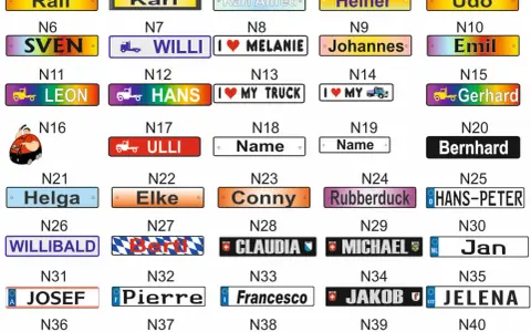 Personalisierte Nummernschilder mit Namen wie Ralf, Karl, Udo, Emil, Josef, Jan und vielen anderen. Ideal als custom decals für Fahrzeuge.