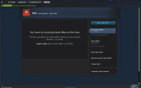 Gdzie jest trade link Steam? Na tym zrzucie ekranu widać okno "Trade Offers" na Steam, gdzie można zarządzać ofertami wymiany.