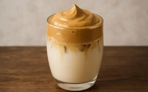 Puszysta pianka kawowa na mleku z lodem. Idealny dalgona coffee przepis na orzeźwiający napój.