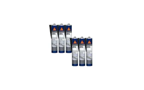 Six tubes de Sikaflex 291i marine, un mastic-colle essentiel pour les travaux nautiques, prêts à l'emploi.