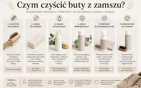 Szczotka, gumka, pianka, spray, preparat i renowator do czyszczenia zamszu.