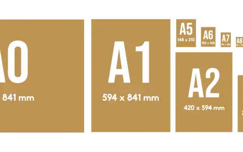Formaty papieru od A0 do A8, w tym A8 wymiary 52x74 mm.