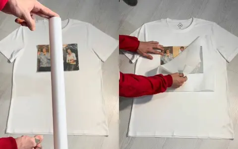 Manos aplican imagen a camiseta blanca. Paso a paso para saber como hacer una camiseta personalizada con fotos.