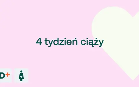 4 tydzień ciąży. Delikatny różowy tle z jasną sercem. Dwa małe kwadraty z ikonami.