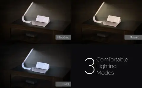 Modern usb lampa med tre ljuslägen: neutral, varm och kall. Perfekt för läsning och arbete.
