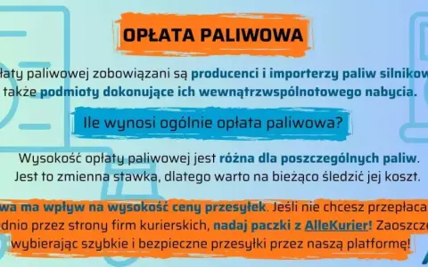 Opłata paliwowa wpływa na ceny przesyłek. Z AlleKurier oszczędzasz nawet 70%, nadając paczki szybko i bezpiecznie.