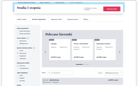 Szukasz studiów? Sprawdź kierunki, specjalności i ceny. Punkty kredytowe WSB pomogą Ci wybrać najlepszą ścieżkę.