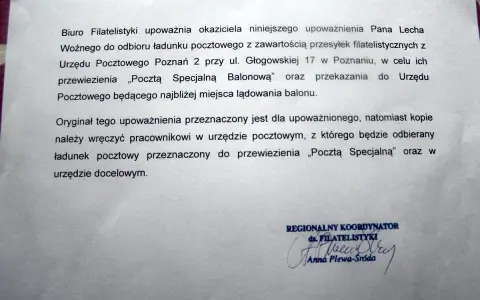 Jak napisać upoważnienie? Dokument z Biura Filatelistyki upoważnia Pana Lecha do odbioru przesyłek pocztowych.