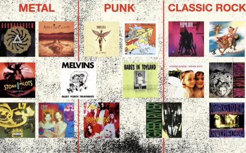 Okładki płyt zespołów takich jak Nirvana, Mudhoney, Babes in Toyland. To właśnie co to punk!
