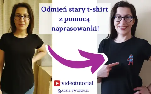 Kobieta pokazuje, jak odmienić stary t-shirt, dodając naszywkę z Supermanem. To prosty sposób na diy t shirt!
