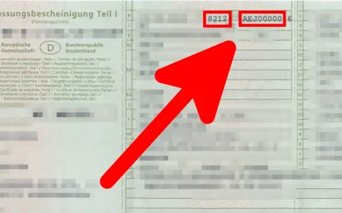 Fahrzeugschein mit markiertem Kennzeichen AEJ00000, das zu einem hsn Opel gehört.
