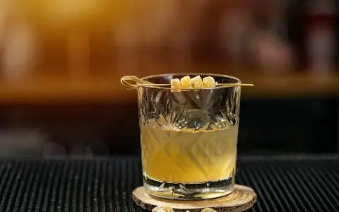 Złocisty drink z imbirem i popcornem. Idealny do popijania Ballantines, gdy chcesz poczuć coś wyjątkowego.