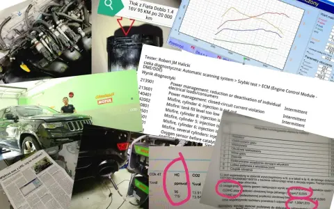 Silnik nie przełącza na gaz. Wyniki diagnostyki wskazują na problemy z wtryskiem i zarządzaniem mocą.
