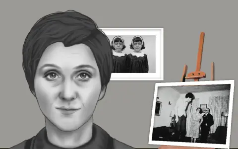 Portret Diane Arbus z jej słynnymi zdjęciami bliźniaczek i pary.