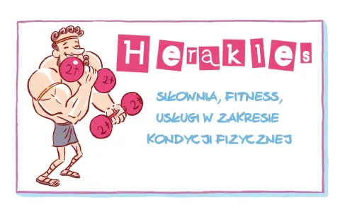 Herakles, jak w dwunastu pracach, ćwiczy z ciężarkami. Siłownia, fitness i usługi w zakresie kondycji fizycznej.