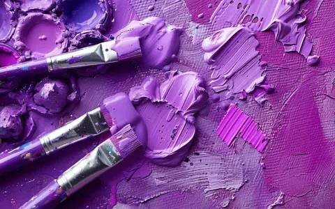 Pinceaux et peinture violette sur une palette. Découvrez comment faire du violet avec de la peinture pour vos créations artistiques.