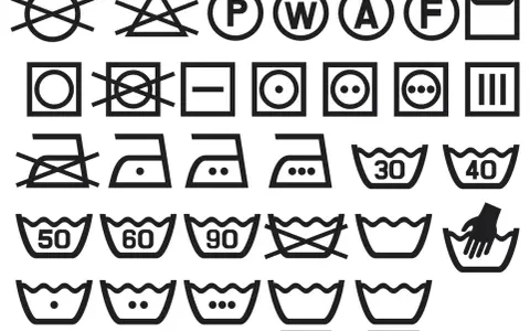 Symbole prania i pielęgnacji odzieży. Nie suszyć w suszarce, prasować w niskiej temperaturze, prać ręcznie.