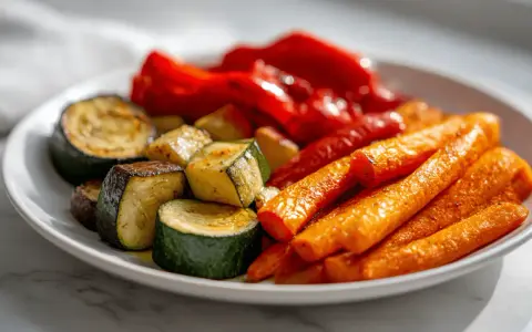 Pyszne warzywa z airfryer: chrupiące marchewki, cukinia i papryka, idealne na lekki posiłek.