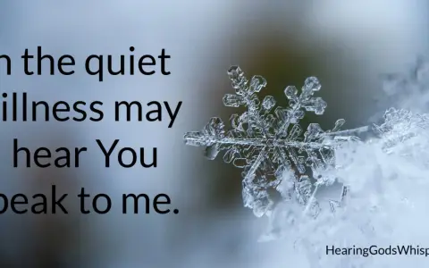 A snowflake rests on snow, with text about finding God's voice during a christian silent retreat.
