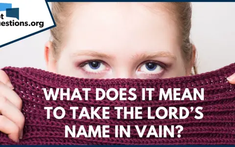 A young person's eyes peer over a burgundy scarf, asking "What does it mean to take the Lord's name in vain?