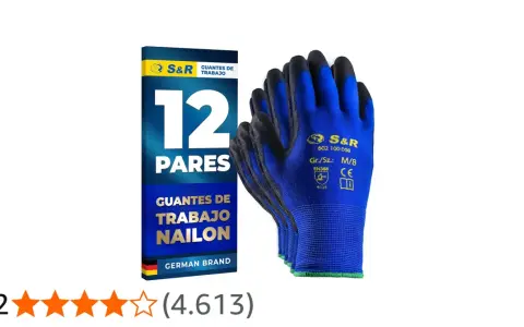 Pack de 12 pares de guantes de trabajo de nailon con recubrimiento de nitrilo. Protegen tus manos.