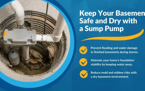 A sump pump in a basement pit, ready for maintenance or to learn how to replace a sump pump. It keeps basements dry.