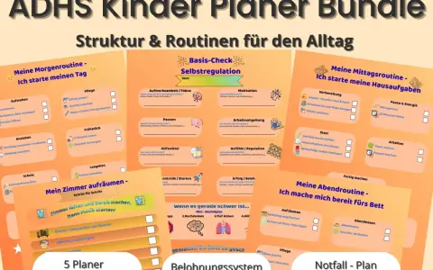 ADHS Kinder Planer Bundle: Struktur & Routinen für den Alltag. Hilft bei der **adhs impulskontrolle** durch Morgen-, Mittag- und Abendroutinen sowie Notfallpläne.