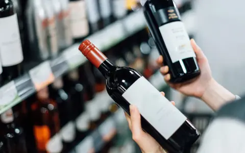 Manos sostienen botellas de vino tinto, eligiendo entre los vinos más vendidos en España.