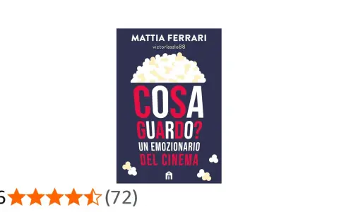 Copertina del libro "Cosa guardo? Un emozionario del cinema" di Mattia Ferrari, con pop-corn e un'icona a forma di cinema. Perfetto per gli amanti del formato cinema.
