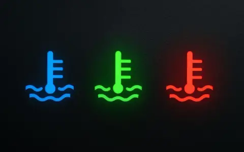 Icone di un termometro in acqua, blu, verde e rosso, che indicano la temperatura del liquido di raffreddamento.