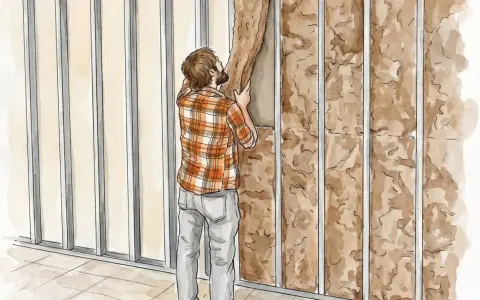 Hombre colocando aislamiento en una estructura metálica para insonorizar habitación.