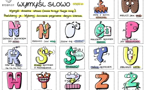 Ćwiczenia na seplenienie: litery N, K, O, M, P, R, S, Ś, T, U, W, Y, Z, Ż. Zabawy z językiem dla dzieci.