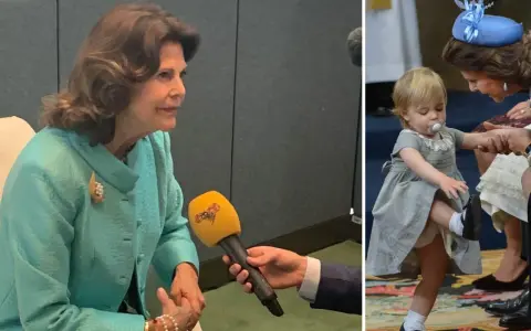 Drottning Silvia som barn, en söt liten flicka med napp. Bredvid en intervju med drottningen idag.