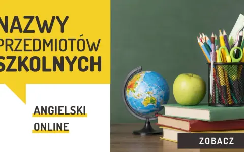 Nazwy przedmiotów szkolnych po angielsku: globus, jabłko, książki, kredki, nożyczki. Angielski online.