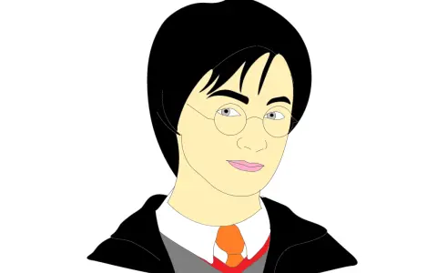 Prosty, kolorowy rysunek przedstawiający Harry'ego Pottera w okularach i szacie.