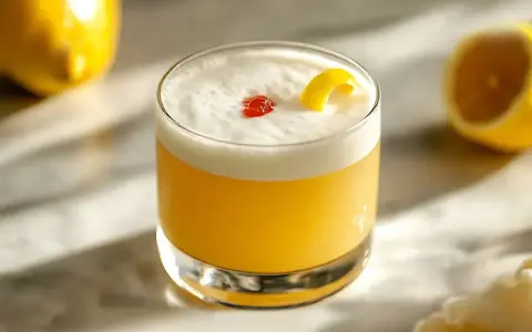 Klasyczny whisky sour przepis: orzeźwiający koktajl z pianką, cytryną i wisienką. Idealny na każdą okazję.
