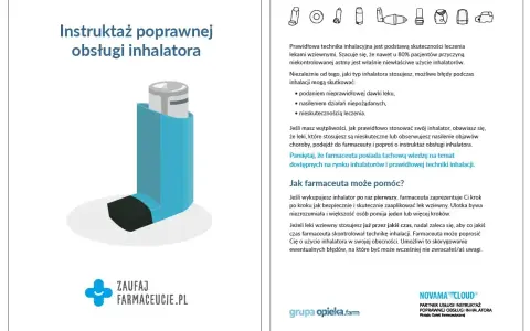 Instruktaż poprawnej obsługi inhalatora. Prawidłowa technika jest kluczowa, by leki wziewne działały. Zapytaj farmaceutę, **na co** zwrócić uwagę przy astmie.