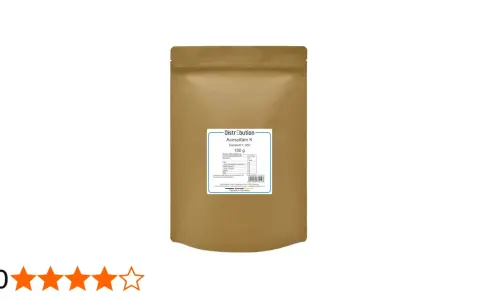 Braune Verpackung mit 100g Acesulfam K Süßstoff E 950. Nährwertangaben sind auf dem Etikett sichtbar.