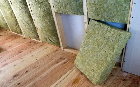 Isolation d'un grenier avec de la laine de verre sans pare vapeur, posée sur un plancher en bois brut.