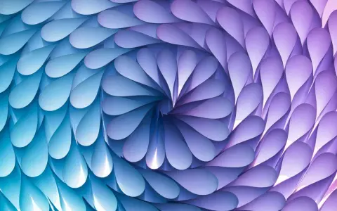 A mesmerizing spiral pattern in art, formed by overlapping teardrop shapes in shades of blue and purple, creating a sense of depth and movement.