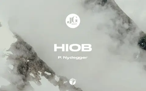 Berglandschaft im Nebel. Der Text "HIOB 38 11" und "P. Nydegger" sind sichtbar.