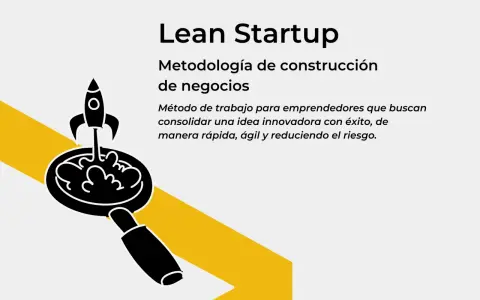 Cohete despegando de una lupa, símbolo del método lean startup para lanzar ideas de negocio.