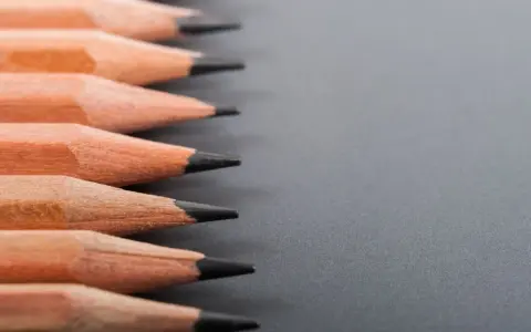 Filas de lápices de madera con puntas afiladas, listos para dibujar. La dureza de los lápices varía, ofreciendo distintas tonalidades.