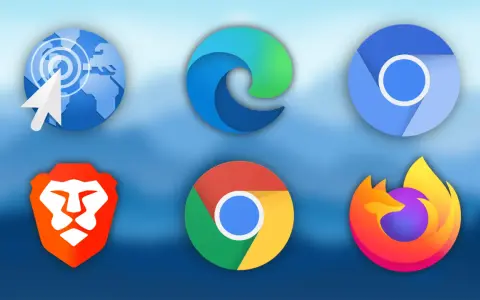 Ikony przeglądarek: Brave, Edge, Chrome, Chrome, Internet Explorer, Firefox. Jaka jest najszybsza przeglądarka?