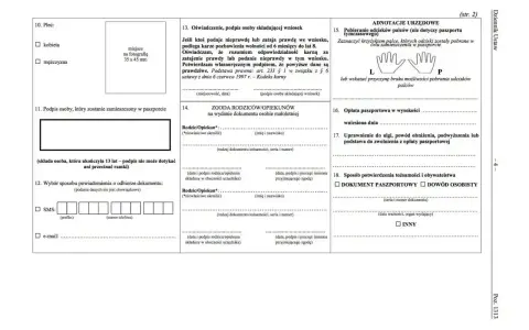 Formularz wniosku o paszport, sekcja "Oświadczenie" zawiera informację, czy na Maltę potrzebny paszport.