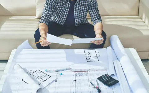 Arquitecto revisa planos de casa con el objetivo de obtener un certificado Passivhaus.