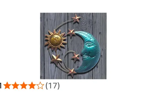 Adorno de pared con sol dorado, luna azul y estrellas de cobre. Estos cuadros de lunas y estrellas son perfectos para decorar cualquier espacio.